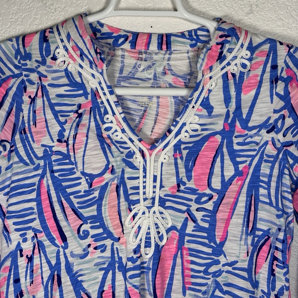 Lilly Pulitzer Kaia Red Right Return Tunic Shirt Beach Sailboat Cotton‎ XS